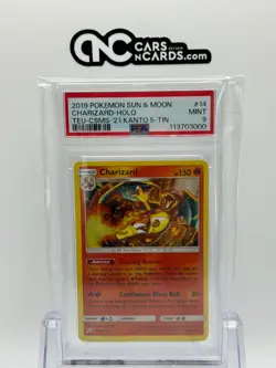 2019 POKEMON SUN & MOON TEAM UP #14 CHARIZARD-HOLO TEU-CSMS-'21 KANTO PSA 9 - Image 3
