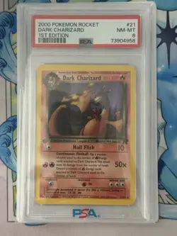Pokemon TCG Dark Charizard 21/82 Non-Holo Rare 1st edition PSA 8 - Image 1