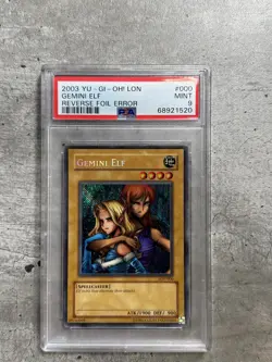 Yugioh Card Gemini Elf Secret R PSA 9 Mint, Reverse Holo Error LON-000, 2003 (1) - Image 1