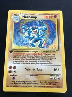 1999 Base Set Vintage Pokemon 2 Card Lot: Holo 1st Edition Machamp 8/102 x2 - Image 2