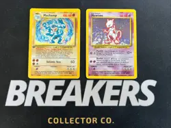 1999 Base Set Vintage Pokemon 2 Card Lot: Holo 1st Edition Machamp & Mewtwo - Image 1