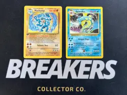 1999 Base Set Vintage Pokemon 2 Card Lot: Holo 1st Edition Machamp & Gyarados - Image 1