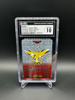 1996 BANDAI CARDDASS POKEMON PART 2 RED CARD PRISM HOLO #145 ZAPDOS CGC 10 GEM - Image 1