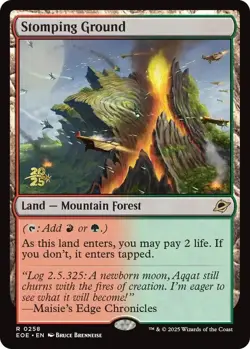 Light Play, English MTG Foil Stomping Ground - Foil - Prerelease Promo Edge of E - Image 1