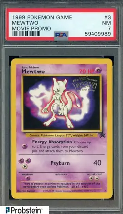 1999 Pokemon Game Movie Promo #3 Mewtwo PSA 7 NM - Image 1