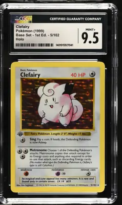 CGC 9.5 1st Edition Clefairy #5 Base Set Shadowless Holo Rare Pokemon 1999 Mint - Image 1