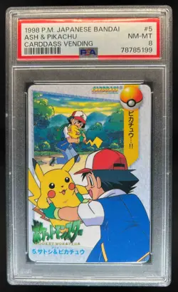 1998 Pokemon Japanese Bandai Cardass Vending Ash & Pikachu #5 PSA 8 NM-MT - Image 1