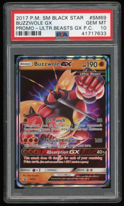 2017 POKEMON SM BLACK STAR PROMO #SM69 BUZZWOLE GX PSA 10 **LOW POP 93** - Image 1
