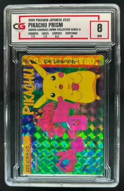 1999 Bandai Carddass Pokemon Anime Japanese Vending Pikachu Prism #222 CGG 8 - Image 1