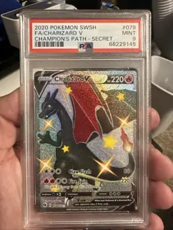 Pokemon Charizard v Champion's Path Shiny Secret Rare Card 079/073 PSA 9 Mint - Image 1