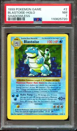 PSA 7 NM Blastoise Base Set 2/102 Shadowless Holo 1999 Pokemon Card - Image 1