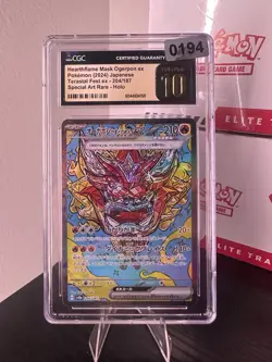 CGC PRISTINE 10 Hearthflame Mask Ogerpon ex SAR 204/187 sv8a Japanese Pokemon - Image 1