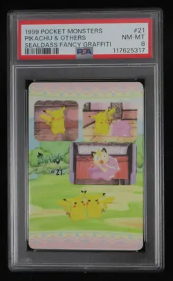 PSA 8 Pokemon Card Pikachu & Others #21 Japanese Bandai Sealdass Fancy Graffiti - Image 1