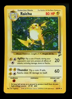 #2 Raichu 16/130 Base Set 2 2000 Holo Rare SWIRL WOTC Pokemon Card TCG - Image 1
