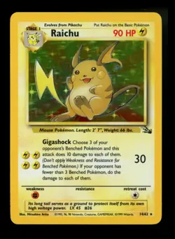 #2 Raichu 14/62 Fossil 1999 Holo Rare WOTC Pokemon Card TCG - Image 1