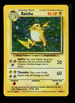 #2 Raichu 14/102 Base Set 1999 Holo Rare WOTC Pokemon Card TCG - Image 1