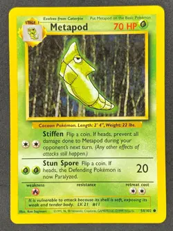 Pokemon Metapod 54/102 BS Base Set Unlimited LP/NM - Image 1