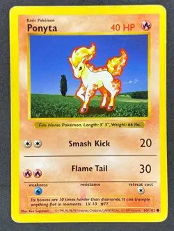 Pokemon Ponyta Shadowless 60/102 BS Base Set Unlimited MP - Image 1