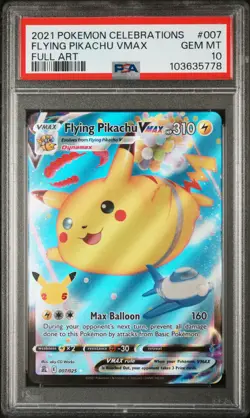 2021 POKEMON CELEBRATIONS #007 FULL ART/FLYING PIKACHU VMAX PSA 10 - Image 1