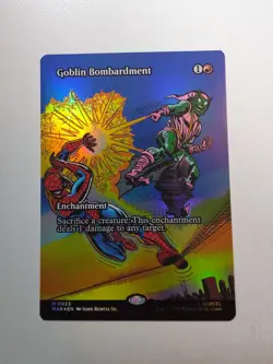 NM Borderless Foil Goblin Bombardment, MTG, Marvel's Spider-Man, Magic, 23 - Image 1