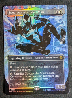 MTG Spider-Man Spectacular Spider-Man 0235 Borderless Textured Foil Black Suit - Image 1