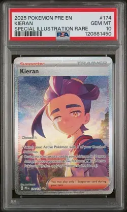 PSA 10 KIERAN 174 PRISMATIC EVOLUTIONS SCARLET & VIOLET TRAINER POKEMON - Image 1