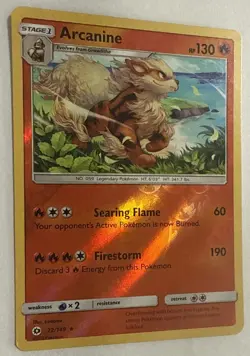 Arcanine 22/149 Rev Reverse Holo Sun & Moon Base SM Pokemon TGC Card NM/M - Image 2