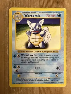 Wartortle 42/102 Base Set Shadowless Pokemon 1999 WOTC TCG Card Uncommon HP - Image 1
