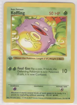 Pokemon Koffing 2 1st edition base set 51/102 Raw NM MT WOTC Rare Vintage 1999 - Image 1