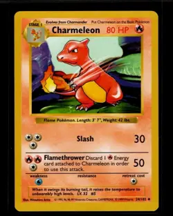 1999 Pokemon Base Set 1st Edition Shadowless Charmeleon 24/102 English NM-M - Image 1