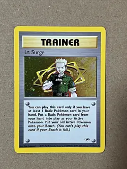 Pokemon TCG WOTC Gym Heroes Trainer Lt. Surge Holo Rare NM/Mint - Image 1