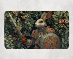 Rabbit Paladin Fantasy Warrior Armor Sword Shield Bloomburrow Magic MTG Playmat - Image 1