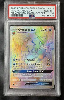 PSA 10 GYARADOS GX SECRET 112 SUN MOON FULL ART RAINBOW 2017 POKEMON - Image 1