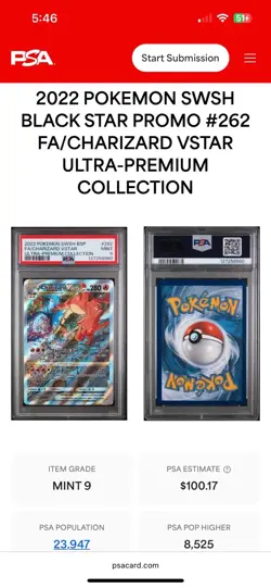 2022 Pokemon BSP FA Charizard VStar Ultra-Premium Collection SWSH262 PSA MINT 9 - Image 2