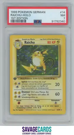 1999 Pokemon Classic - Base Set Raichu PSA 7 #14/102 Holo 1st Edition - Image 1