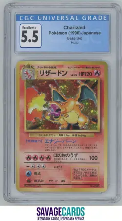 1996 Pokemon Base Set JPN Charizard CGC 5.5 #6 Holo - Image 1