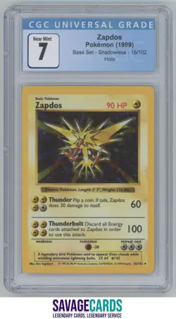1999 Pokemon Classic - Base Set Zapdos CGC 7 #16/102 Holo Shadowless - Image 1