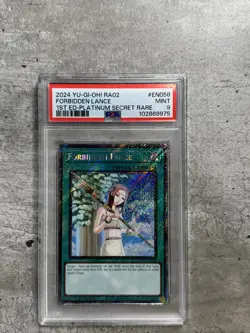 Yugioh Card 1st Ed Forbidden Lance Platinum SR PSA 9 Mint, RA02-EN058 2024 (1) - Image 1