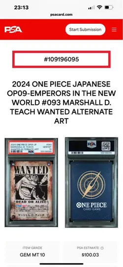 ONE PIECE Card Game Marshall D Teach SR OP09-093 PSA10 Trading Card Rare - Image 3