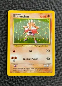 Hitmonchan Holo Rare Base Set Unlimited 7/102 Pokemon Card Vintage 1999 NM/LP - Image 1