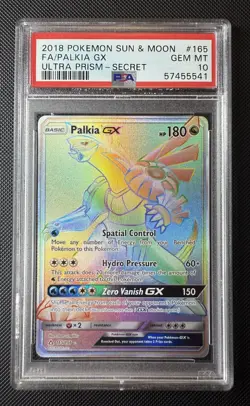 PSA 10 PALKIA GX 165 SECRET ULTRA PRISM FULL ART RAINBOW SUN MOON 2018 POKEMON - Image 1