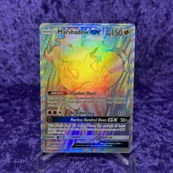 POKEMON Marshadow GX 156/147 Rainbow Rare Secret Burning Shadows TCG Card - Image 1