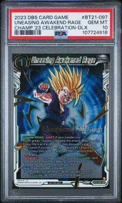 Gohan Uneasing Awakened Rage FOIL CHAMPIONSHIP Dragon Ball Super Card PSA 10 - Image 1