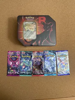 Pokemon TCG Team Rocket Persian Tin Destined Rivals, 5 JPN Packs Sealed - Image 1