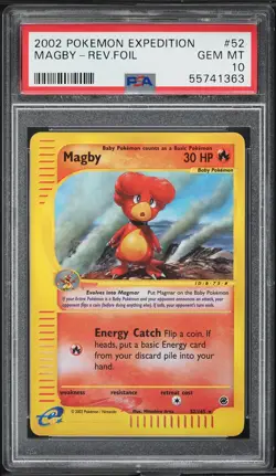 2002 Pokemon Expedition Reverse Holo Magby #52 PSA 10 GEM MINT - Image 1