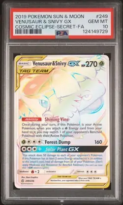 Pokemon PSA 10 Venusaur & Snivy GX 249/236 Cosmic Eclipse Rainbow Rare Mint - Image 1