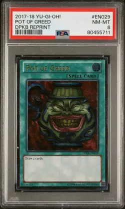 2017 YUGIOH DPKB-EN029 POT OF GREED ULTIMATE RARE PSA 8 NM-MT #80455711 - Image 1