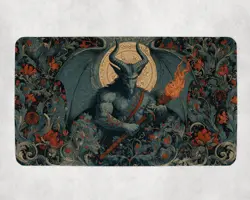Demonic Warlord Dark Demon Flaming Sword Fantasy MTG Playmat - Image 1