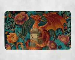 Majestic Red Dragon Castle Tower Fantasy Magic Gathering MTG Playmat - Image 1