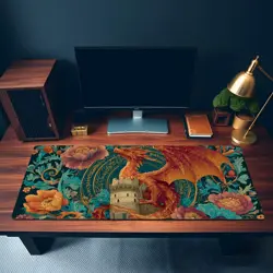 Majestic Red Dragon Castle Tower Fantasy Magic Gathering MTG Playmat - Image 3